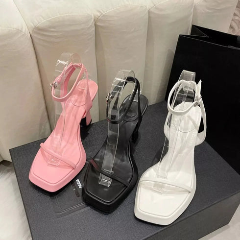Luxury Square Toe Cross Strap Heels